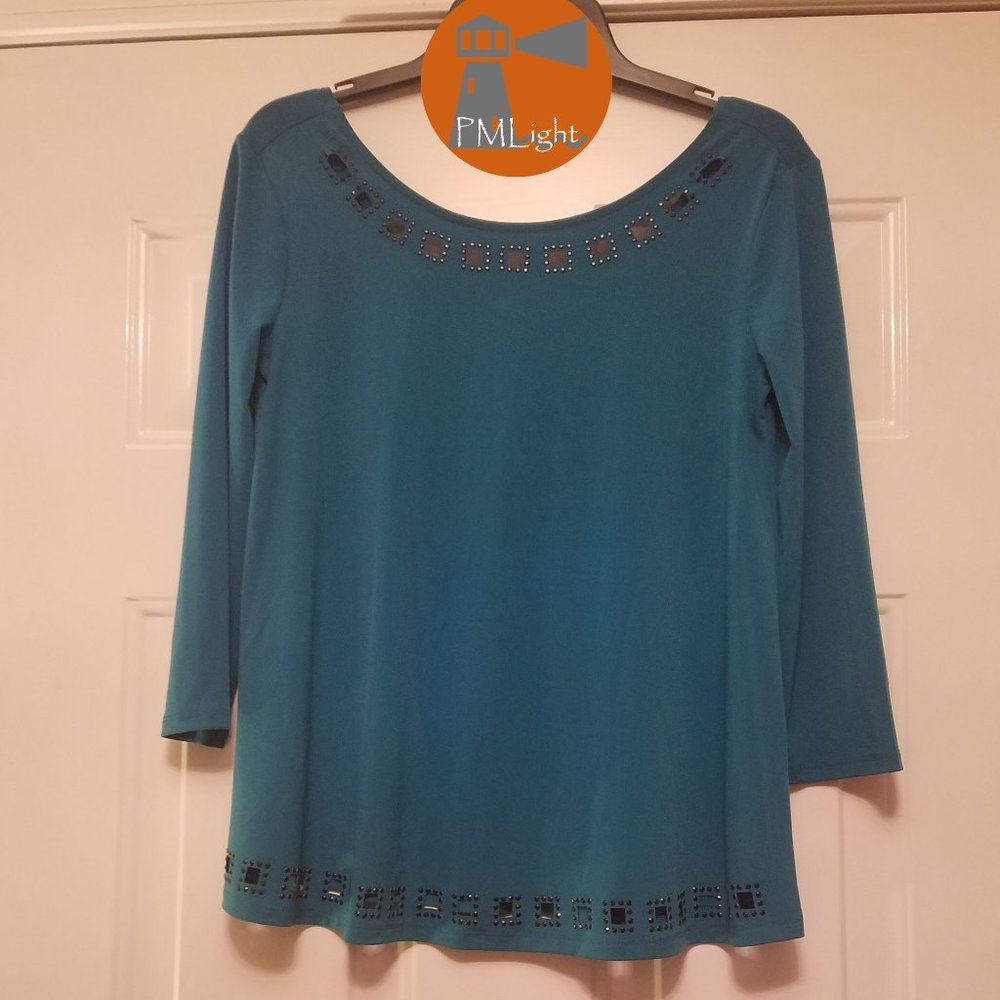 The Limited Top NEW XS Teal Blue with Black Sequins 3/4 sleeves
